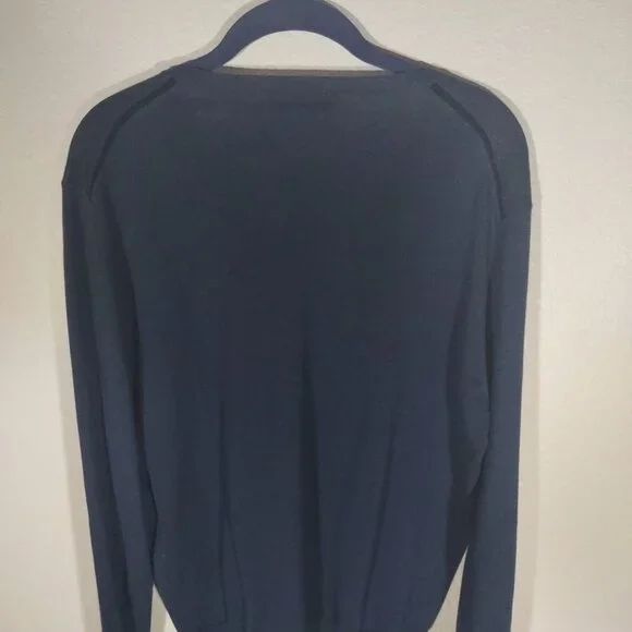 Yves Saint Laurent Rive Gauche Women's Navy Blue Wool V-Neck Sweater Size Large - Picture 5 of 9